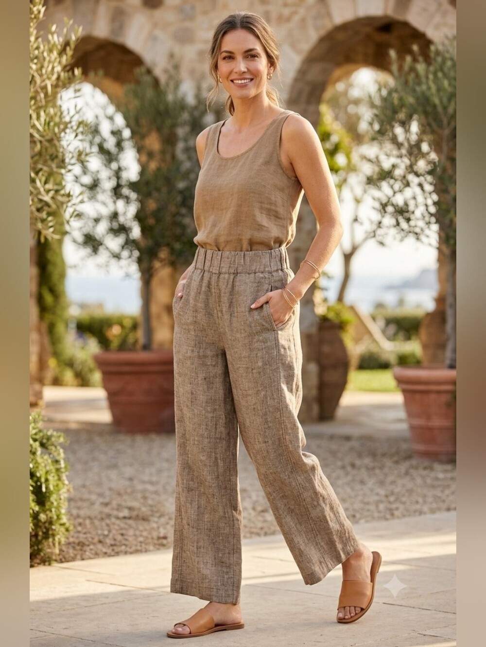 J. Jill Brown Wide Leg Linen Pants for Casual Comfort Linen Crop Ankle Pant